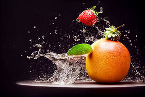 Früchte im Wasserspritzer, Art Illustration