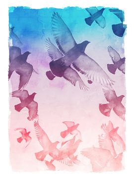 Pigeons en vol sur Apolo Prints