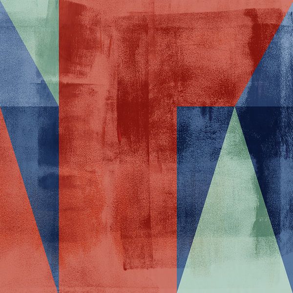 Modernismus Formen. Abstrakte geometrische Kunst im Vintage-Stil. Grün, Terra, Blau. von Dina Dankers