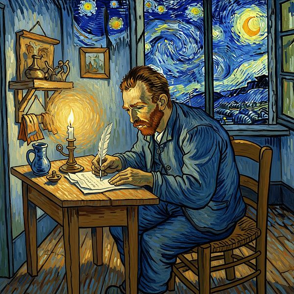 Starry Night Letter - Abstrakte Kunst der Kreativität unter dem wirbelnden Himmel von Aden Pink Galerry