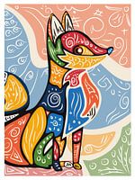 Colorful Fox Illustration with Abstract Background