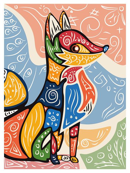 Bunte Fuchs Illustration mit abstraktem Hintergrund von Kelly R Hayes