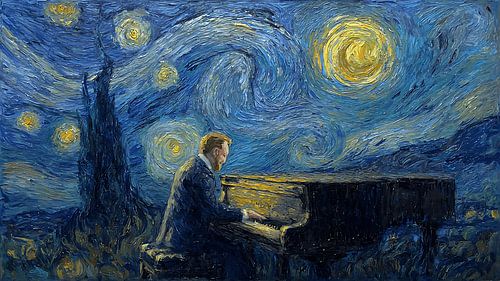 Pianospeler onder de sterrenhemel