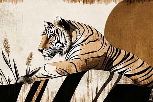 Tigre stylisé au design sépia