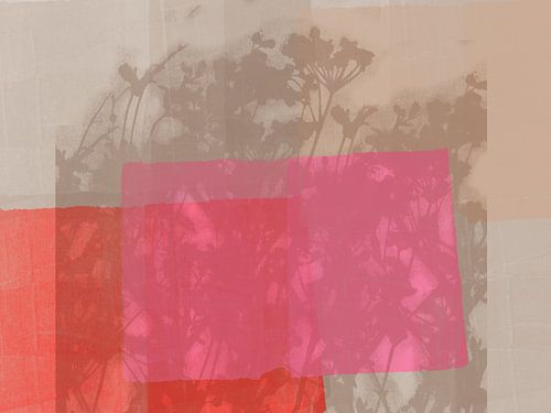 Fleurs en taupe sur rose néon et rouge sur Dina Dankers