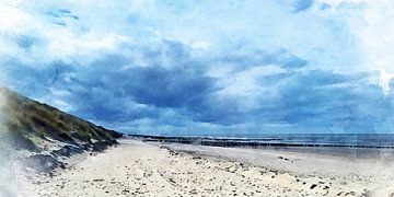Zeeuws strand met donkere lucht. van Danny de Klerk