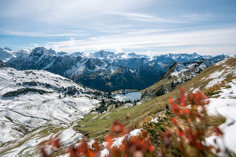 First fresh snow in autumn at Seealpsee with the Allgäu Alps in the background by Leo Schindzielorz
