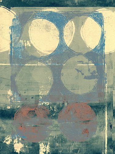 Abstracte organische vormen in groen, blauw, wit.