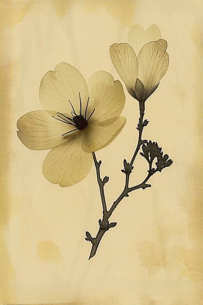 Elegante Blumen in Sepia auf cremefarbenem Hintergrund von Art & Soul Creations