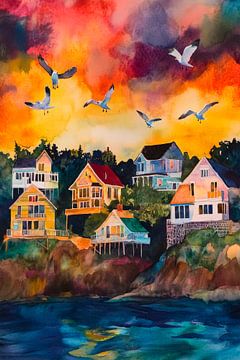 Artistiek kustlandschap in het avondlicht van Poster Art Shop