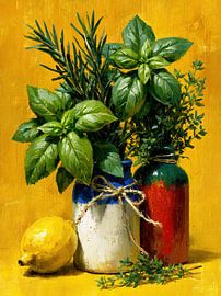 Nature morte dans un jardin d'herbes aromatiques sur Franka Poulain