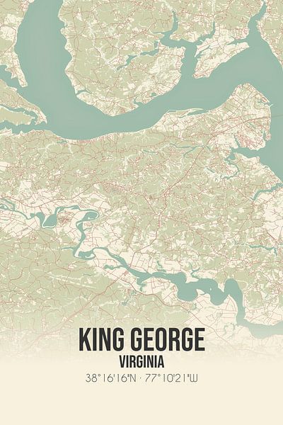 Alte Karte von King George (Virginia), USA. von Ortsdrucke