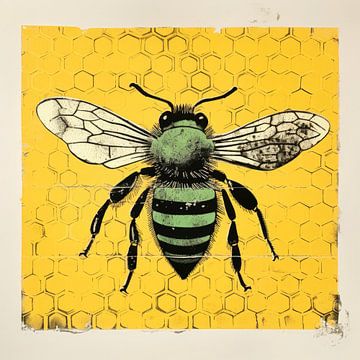 Green Bee Honeybee in Folk Art by Aloke Design