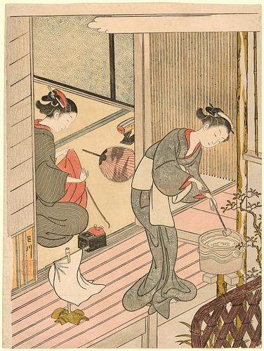 Suzuki Harunobu - Returning Sails of the Towel Rack (Tenugui-kake no...