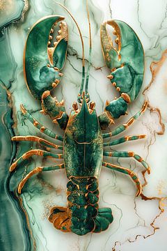 Lobster Luxe - Vert émeraude CANCER sur marbre sur Marianne Ottemann - OTTI
