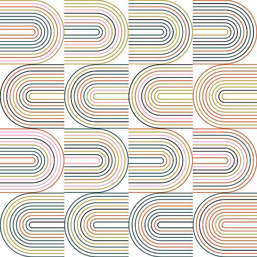 Géométrie industrielle rétro avec des lignes dans des couleurs pastel n° 15 en rose, orange, or, ver