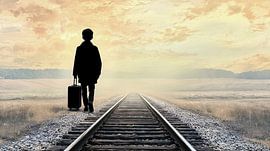 Silhouette d'un garçon sur les rails sur Frank Heinz