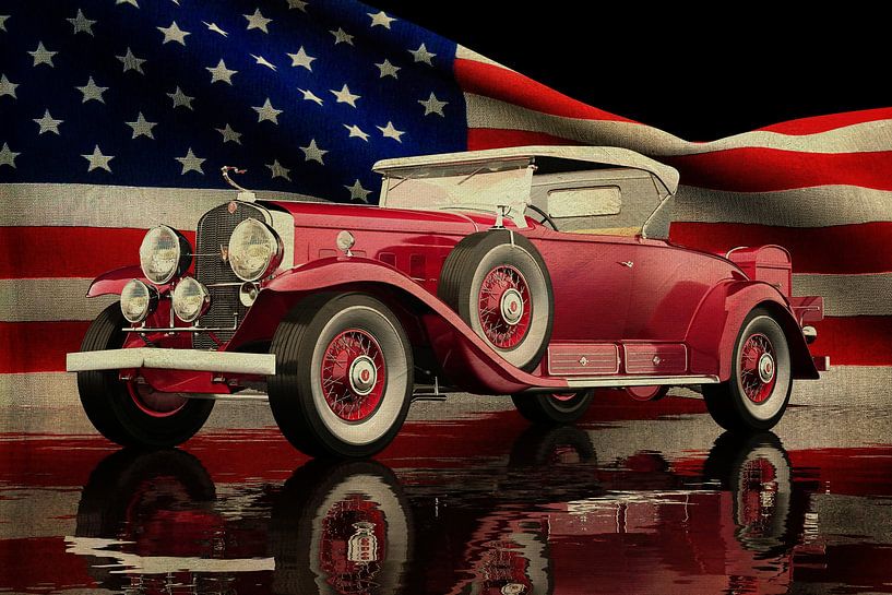 Cadillac V16 Roadster 1930 avec drapeau américain par Jan Keteleer