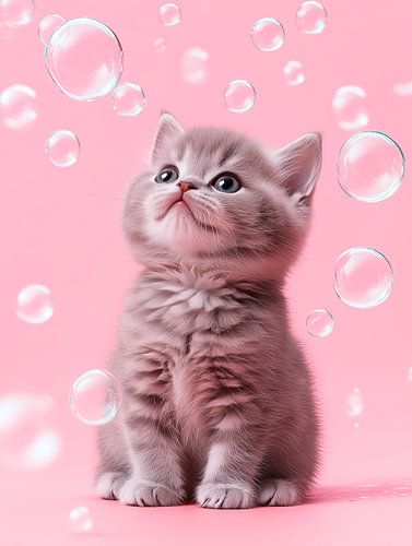 Kitten and the soap bubbles