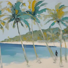 De verwachting - Caribisch strand met palmbomen van Wolfsee
