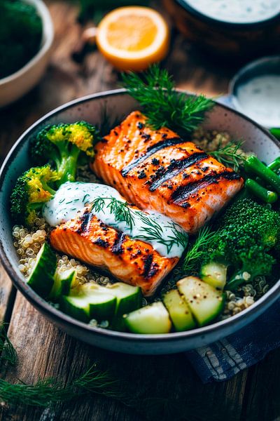 Gegrillter Lachs mit frischem Gemüse von Poster Art Shop
