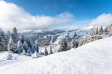 Wintersfeer op de Riedberger Horn met uitzicht op Grasgehren van Leo Schindzielorz