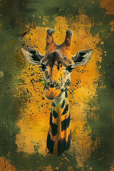 Colourful giraffe portrait with dynamic background by Art & Soul Creations