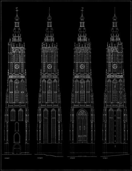 Onze Lieve Vrouwetoren Amersfoort - Architectural precision in line drawing by Zeger Knops