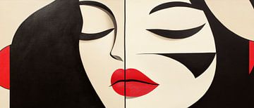 Artful two-part faces in red and black by Poster Art Shop