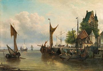 Elias van Bommel, Zeilschepen in de haven, 1883 van Atelier Liesjes