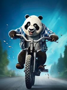 Pandabeer op een fiets van PixelPrestige