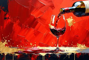 Bouteille de vin et verre dans un instant chorégraphié - un hommage au plaisir, à la couleur et à l'éphémère