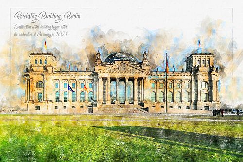 Reichstag, aquarel, Berlijn