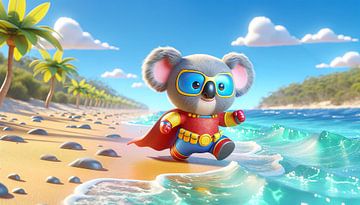 Koala superkracht op een zonnig strandavontuur van artefacti