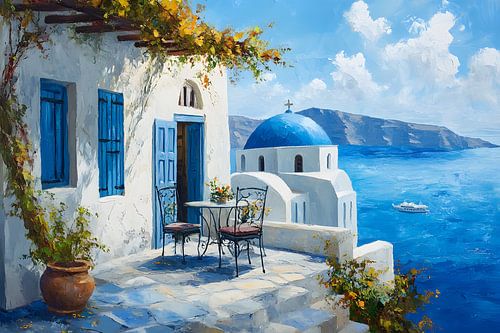 Witte huizen en blauwe koepels