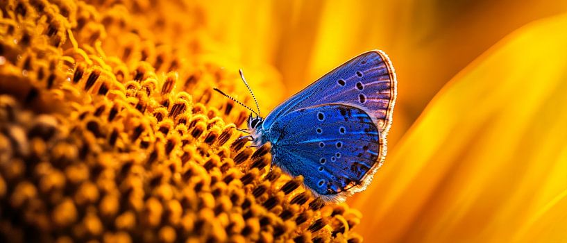 Blue butterfly on sunflower by Poster Art Shop