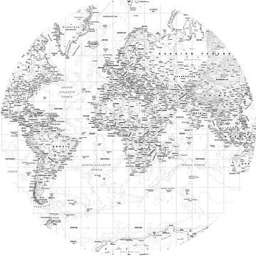 Wereldkaart, Zwart-wit van MAPOM Geoatlas