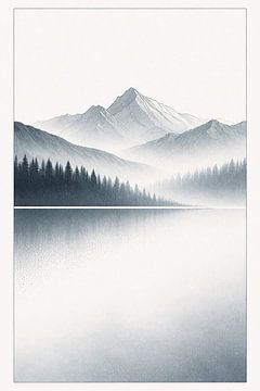 Nordic Mist Mountains Lijn Art