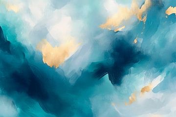 Soft water colours in blue and gold by Poster Art Shop