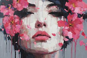 Blossom Expression – Abstract portret met roze accenten