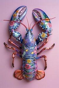 Lobster Luxe - Homard hippie violet avec fleurs et poissons