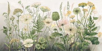 Botanische Illustration: Wildblumen und Gräser am Straßenrand von Studio Pieternel