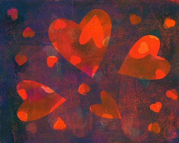 Vrolijke dansende harten oranje van Karen Kaspar