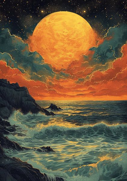 Mond Wellen Meer Ozean Maritim Nacht von Niklas Maximilian