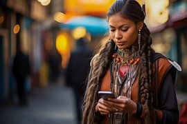 Indianerin mit Smartphone