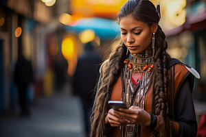 Indianerin mit Smartphone