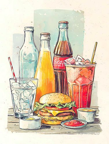 aquarel in schetsstijl, kookposter