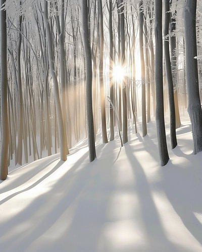 Magical light in the winter forest