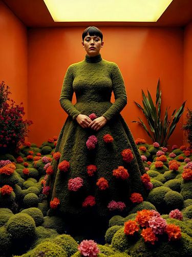 Mother Nature observes the world - Surreal pop art portrait of a woman