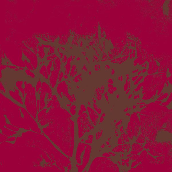 Abstract botanical art. Organic shapes in burgundy and brown. by Dina Dankers